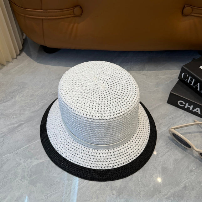 CHANEL 26S FLAT-BRIM STRAW HAT WITH RAISED CC LOGO 338109