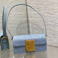 FLAP BAG 18 IN BABY BLUE QUILTED ALLOVER CALFSKIN