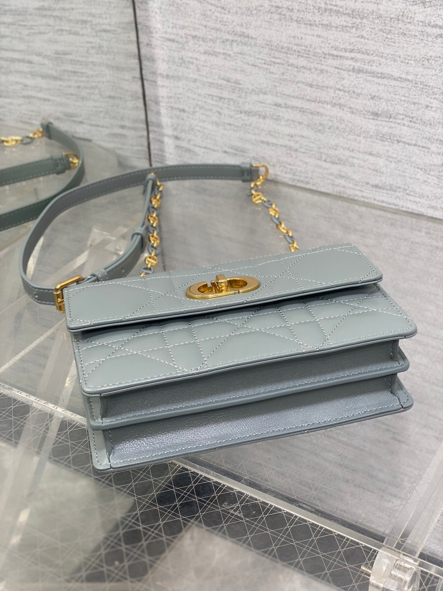 MISS CARO MINI BAG 17 IN OSLO GREY MACROCANNAGE LAMBSKIN