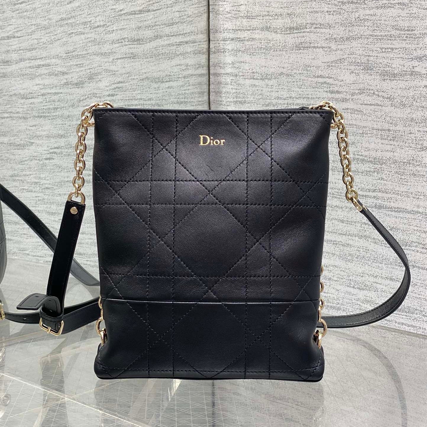 DIOR 26S TRIANON BAG 20 IN BLACK LAMBSKIN