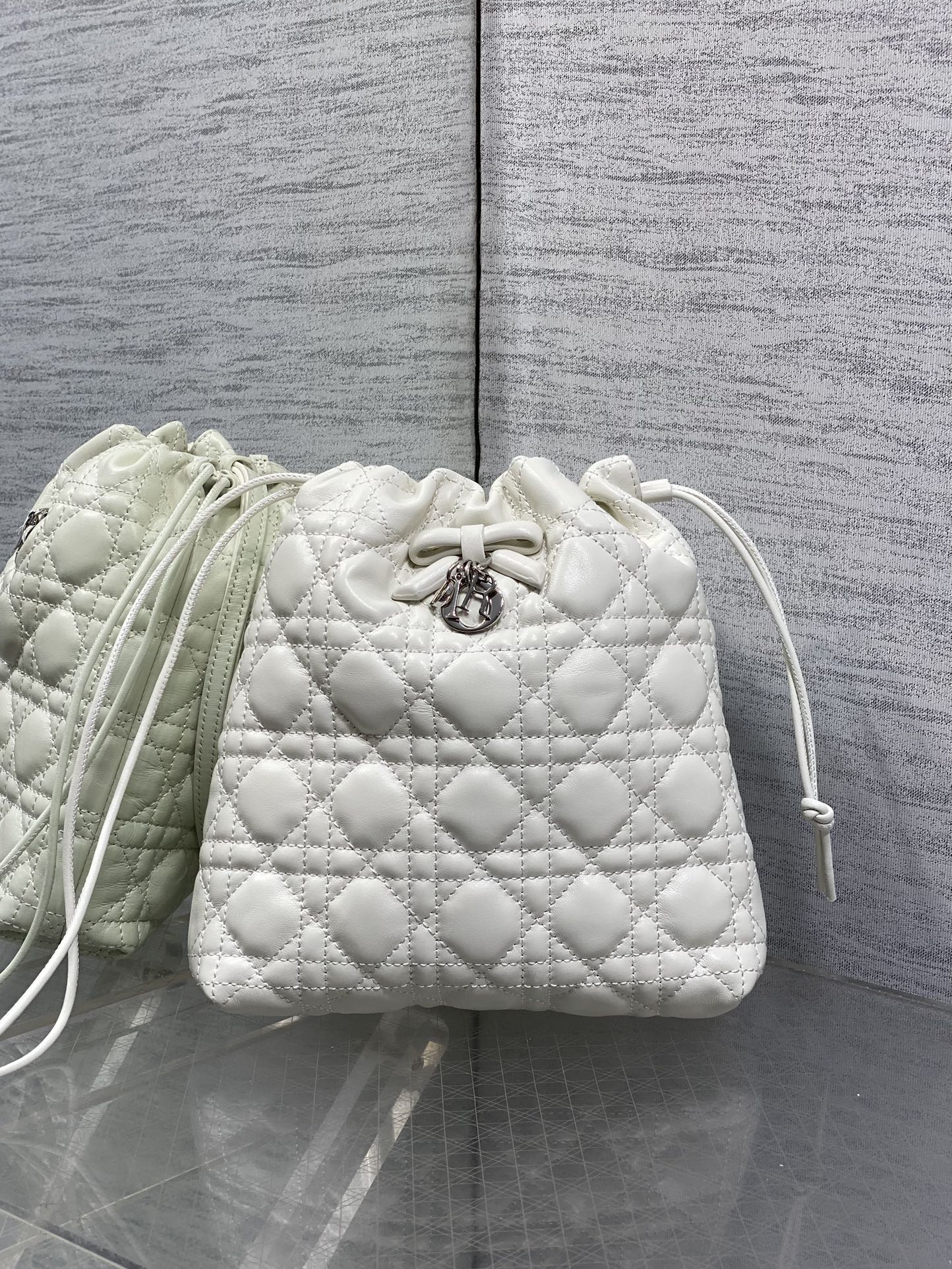 DIOR 26S ADIORABLE BUCKET BAG 20 IN WHITE LAMBSKIN