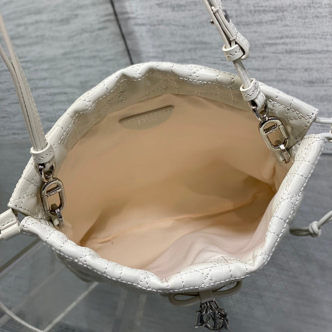 DIOR 26S ADIORABLE BUCKET BAG 20 IN WHITE LAMBSKIN