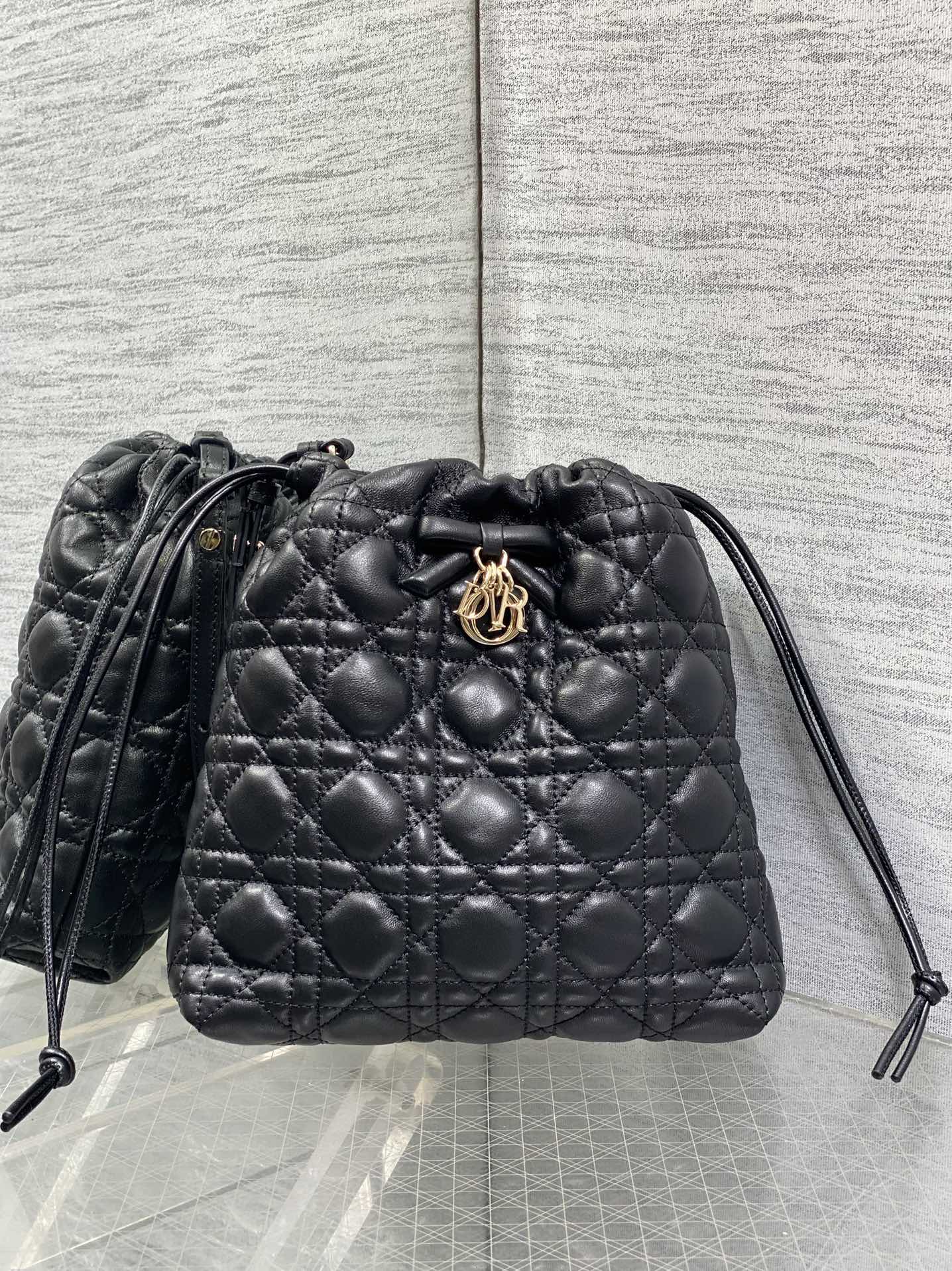 DIOR 26S ADIORABLE BUCKET BAG 20 IN BLACK LAMBSKIN