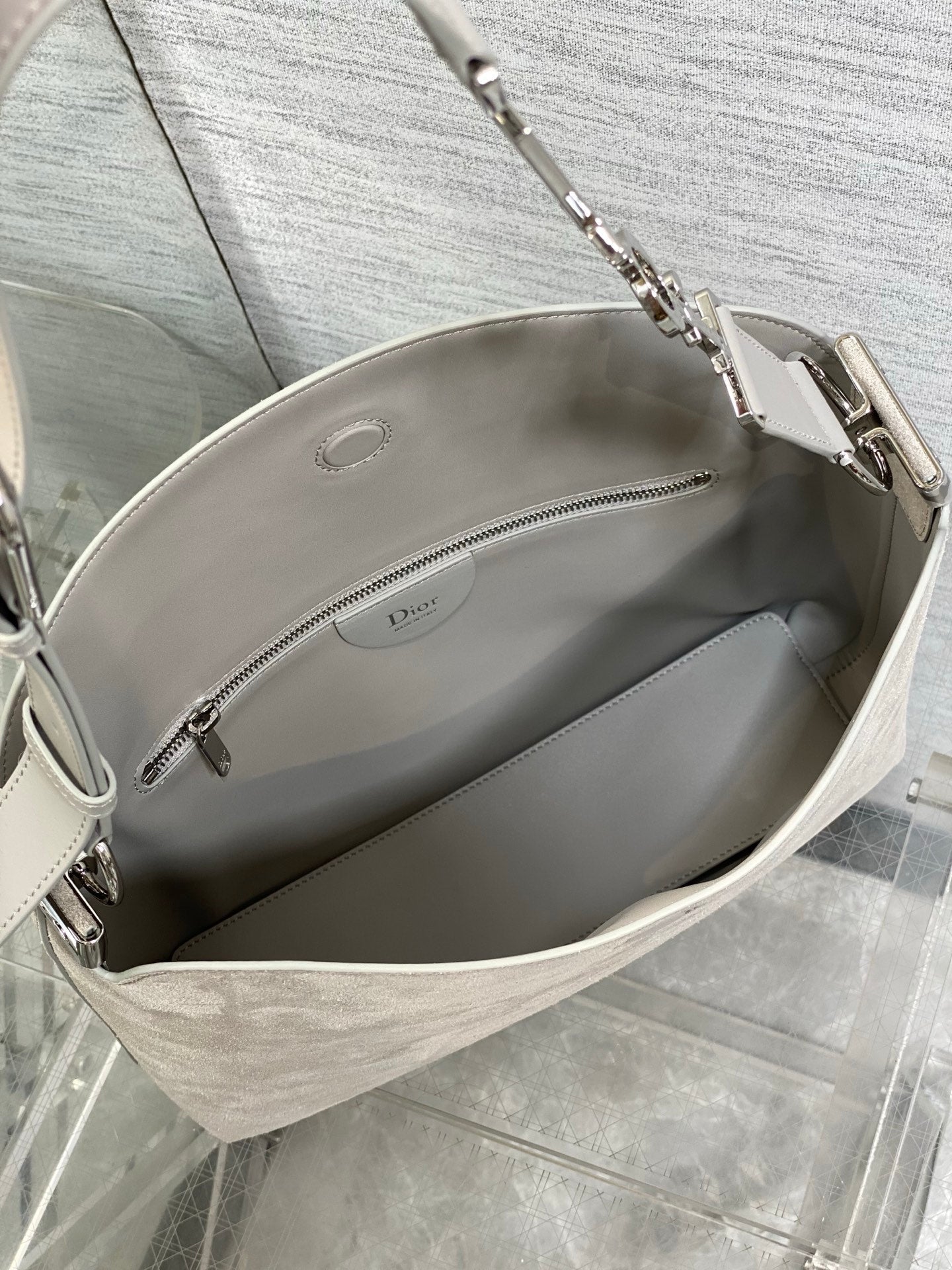 DIOR 26S MEDIUM BAG 31 IN GREY SUEDE