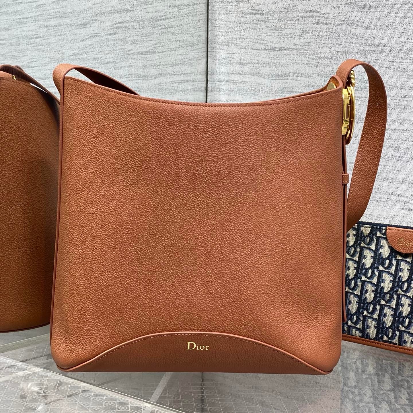 DIOR 26S MEDAILLON BUCKET BAG 26 IN LIGHT BROWN CALFSKIN