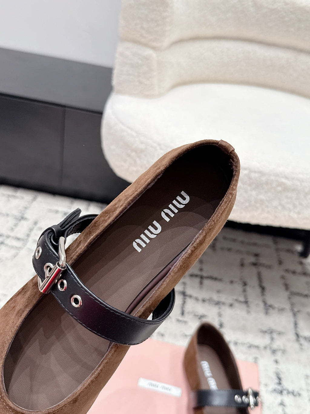 MIUMIU 26S BALLET FLATS IN DARK BROWN SUEDE