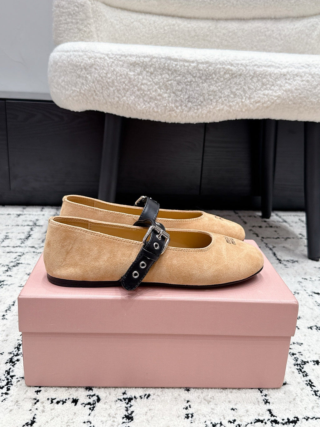 MIUMIU 26S BALLET FLATS IN BEIGE SUEDE