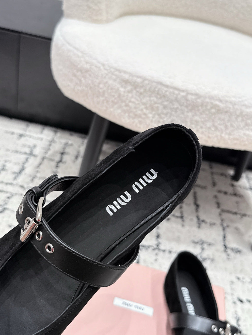 MIUMIU 26S BALLET FLATS IN BLACK SUEDE