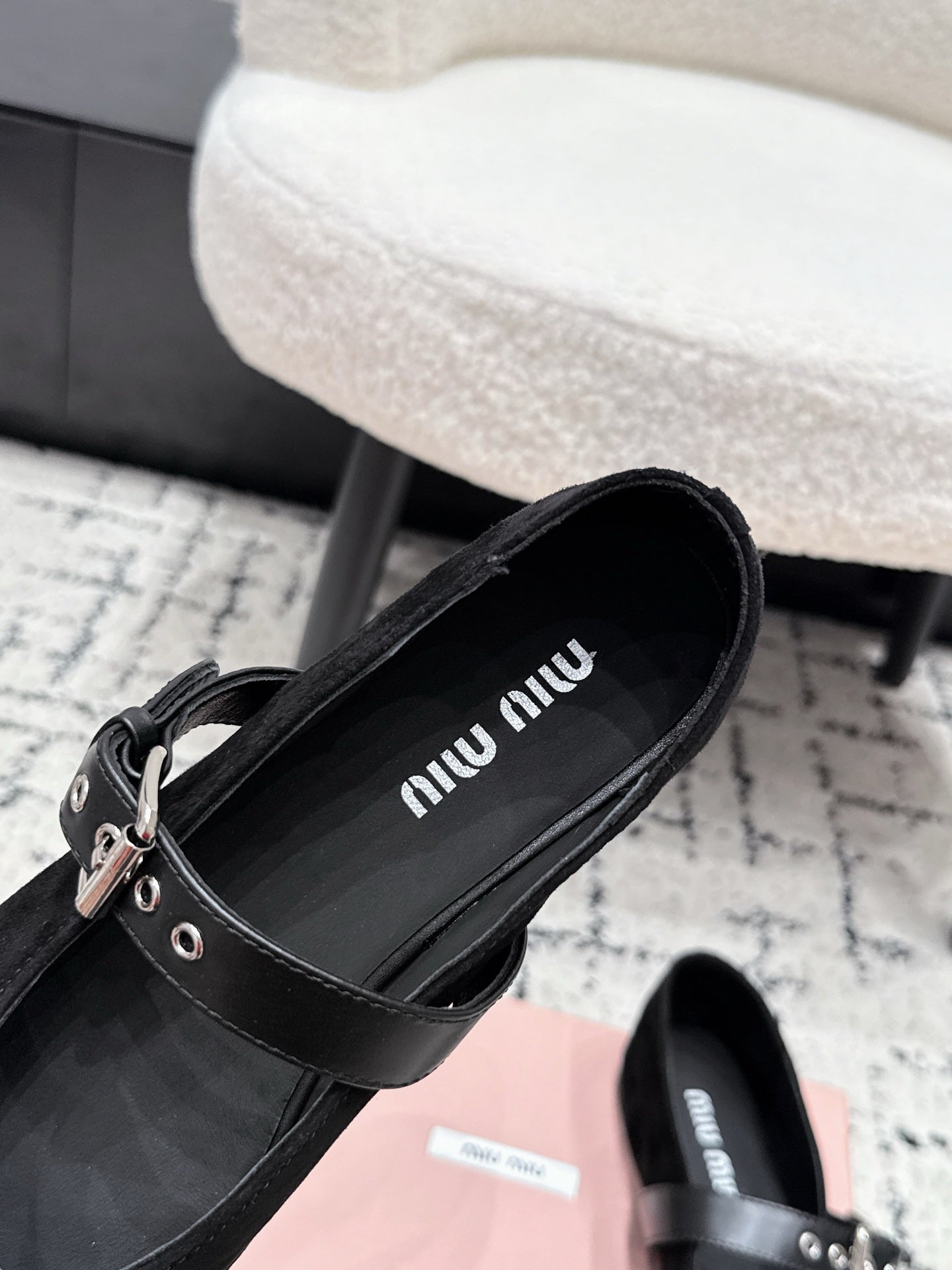 MIUMIU 26S BALLET FLATS IN BLACK SUEDE