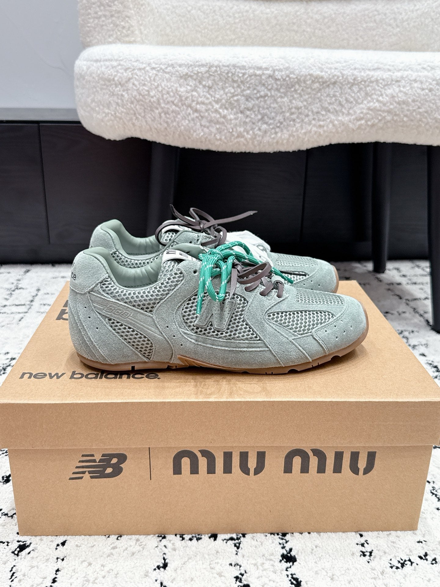 MIUMIU 26S SNEAKERS IN LIGHT BLUE SUEDE SUEDE AND MESH FABRIC