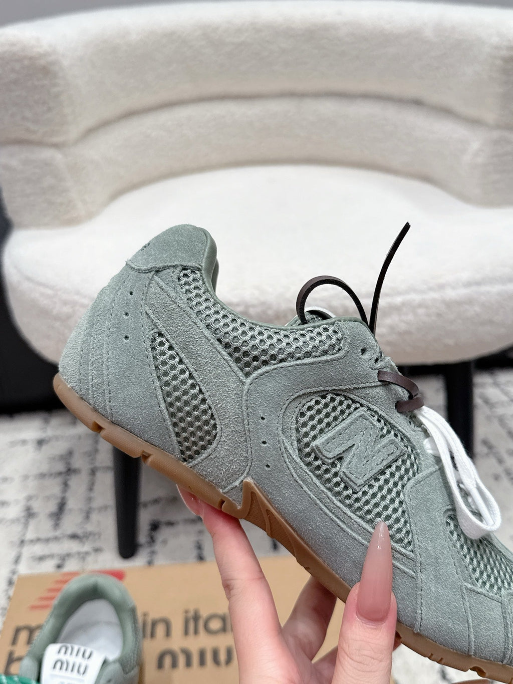 MIUMIU 26S SNEAKERS IN LIGHT BLUE SUEDE SUEDE AND MESH FABRIC