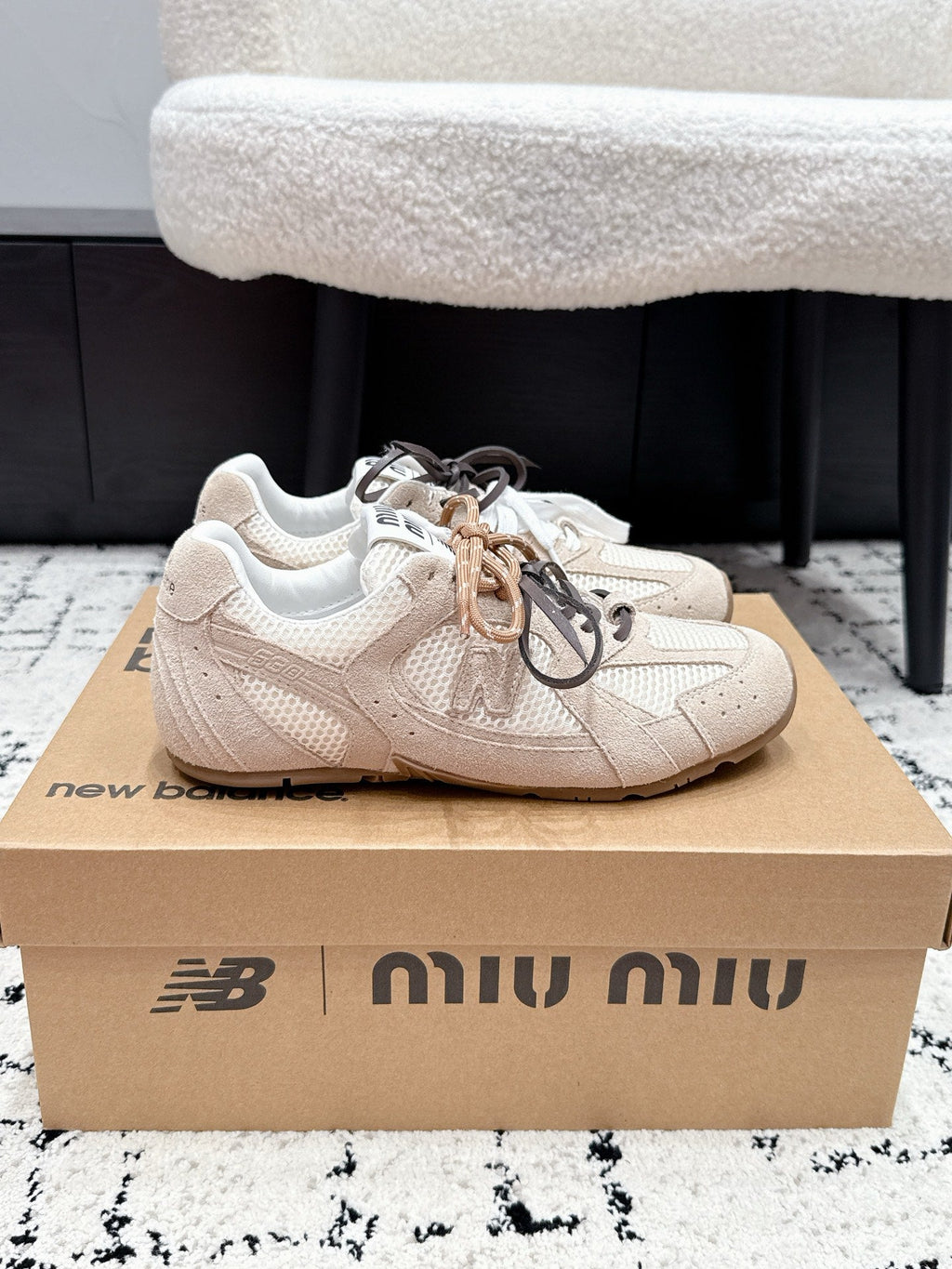 MIUMIU 26S SNEAKERS IN TAN BROWN SUEDE AND MESH FABRIC