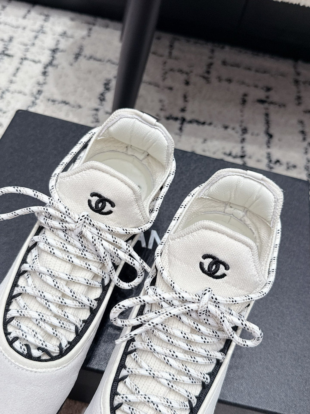 CHANEL 26S LACE-UP SNEAKERS IN WHITE SUEDE