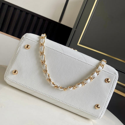 CHANEL 26S QUILTED SMALL SHOPPING TOTE 25 IN WHITE CAVIAR CALFSKIN GOLD HARDWARE