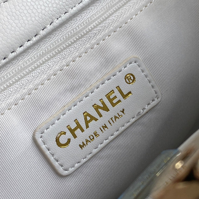CHANEL 26S QUILTED SMALL SHOPPING TOTE 25 IN WHITE CAVIAR CALFSKIN GOLD HARDWARE