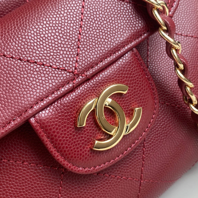 CHANEL 26S QUILTED SMALL SHOPPING TOTE 25 IN BURGUNDY RED CAVIAR CALFSKIN GOLD HARDWARE