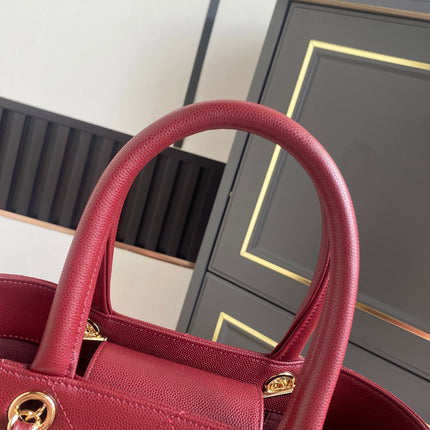 CHANEL 26S QUILTED SMALL SHOPPING TOTE 25 IN BURGUNDY RED CAVIAR CALFSKIN GOLD HARDWARE