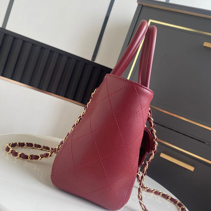 CHANEL 26S QUILTED SMALL SHOPPING TOTE 25 IN BURGUNDY RED CAVIAR CALFSKIN GOLD HARDWARE