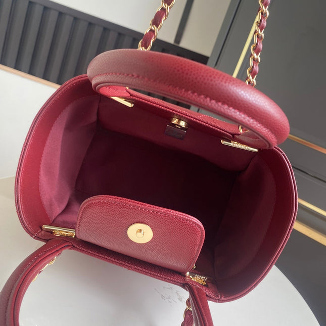 CHANEL 26S QUILTED SMALL SHOPPING TOTE 25 IN BURGUNDY RED CAVIAR CALFSKIN GOLD HARDWARE