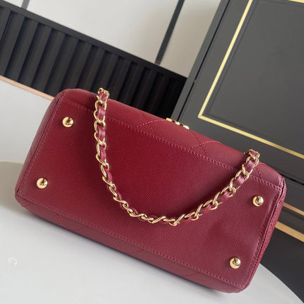 CHANEL 26S QUILTED SMALL SHOPPING TOTE 25 IN BURGUNDY RED CAVIAR CALFSKIN GOLD HARDWARE