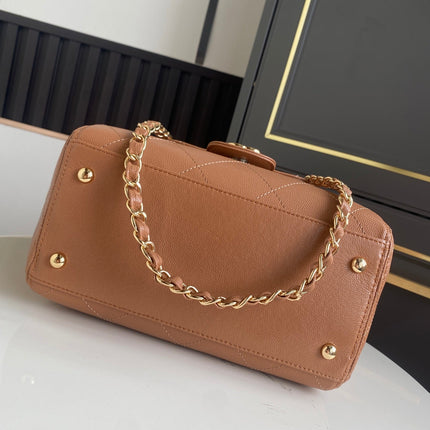 CHANEL 26S QUILTED SMALL SHOPPING TOTE 25 IN CARAMEL BROWN CAVIAR CALFSKIN GOLD HARDWARE