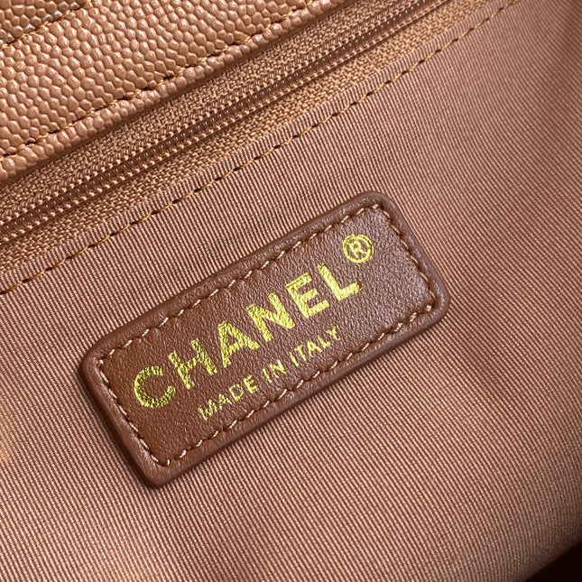 CHANEL 26S QUILTED LARGE SHOPPING TOTE 39 IN CARAMEL BROWN CAVIAR CALFSKIN GOLD HARDWARE