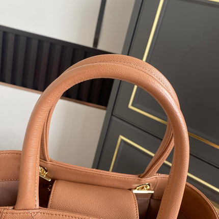 CHANEL 26S QUILTED SMALL SHOPPING TOTE 25 IN CARAMEL BROWN CAVIAR CALFSKIN GOLD HARDWARE