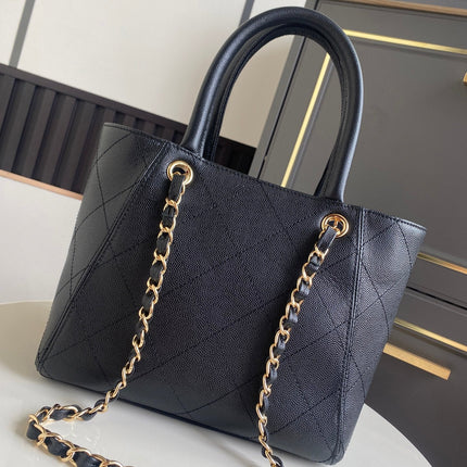CHANEL 26S QUILTED SMALL SHOPPING TOTE 25 IN BLACK CAVIAR CALFSKIN GOLD HARDWARE