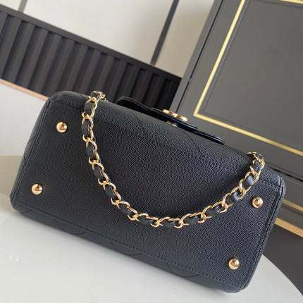 CHANEL 26S QUILTED SMALL SHOPPING TOTE 25 IN BLACK CAVIAR CALFSKIN GOLD HARDWARE