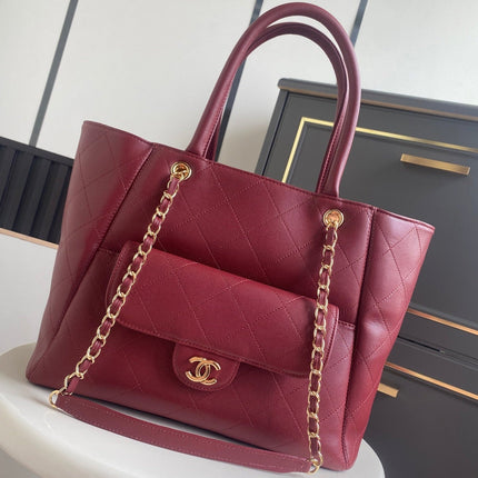 CHANEL 26S QUILTED LARGE SHOPPING TOTE 39 IN BURGUNDY RED CAVIAR CALFSKIN GOLD HARDWARE