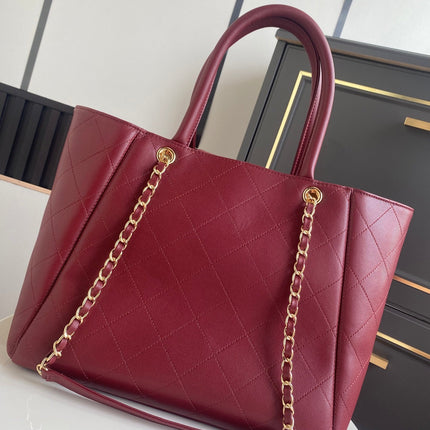 CHANEL 26S QUILTED LARGE SHOPPING TOTE 39 IN BURGUNDY RED CAVIAR CALFSKIN GOLD HARDWARE