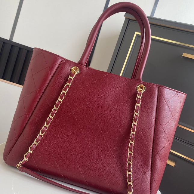 CHANEL 26S QUILTED LARGE SHOPPING TOTE 39 IN BURGUNDY RED CAVIAR CALFSKIN GOLD HARDWARE
