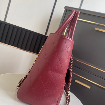 CHANEL 26S QUILTED LARGE SHOPPING TOTE 39 IN BURGUNDY RED CAVIAR CALFSKIN GOLD HARDWARE