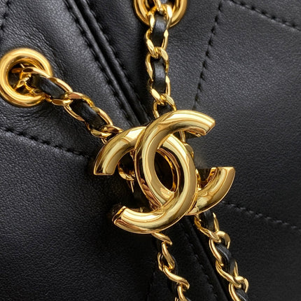 CHANEL 26S QUILTED HOBO LARGE BAG 35 IN BLACK CALFSKIN GOLD HARDWARE