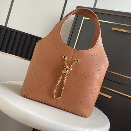 CHANEL 26S QUILTED HOBO LARGE BAG 35 IN CARAMEL BROWN CALFSKIN GOLD HARDWARE