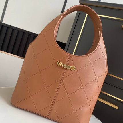 CHANEL 26S QUILTED HOBO LARGE BAG 35 IN CARAMEL BROWN CALFSKIN GOLD HARDWARE