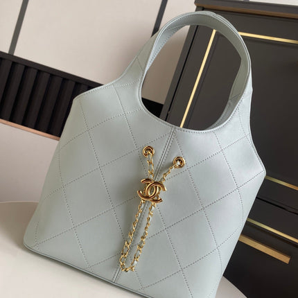 CHANEL 26S QUILTED HOBO LARGE BAG 35 IN PALE BLUE CALFSKIN GOLD HARDWARE