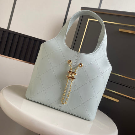CHANEL 26S QUILTED HOBO LARGE BAG 35 IN PALE BLUE CALFSKIN GOLD HARDWARE