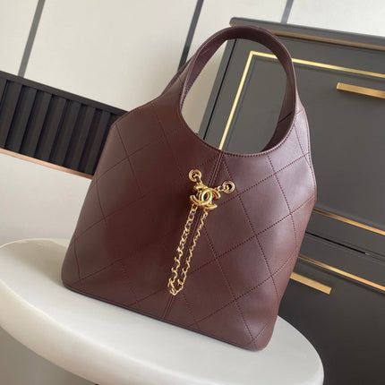 CHANEL 26S QUILTED HOBO LARGE BAG 35 IN BURGUNDY RED CALFSKIN GOLD HARDWARE