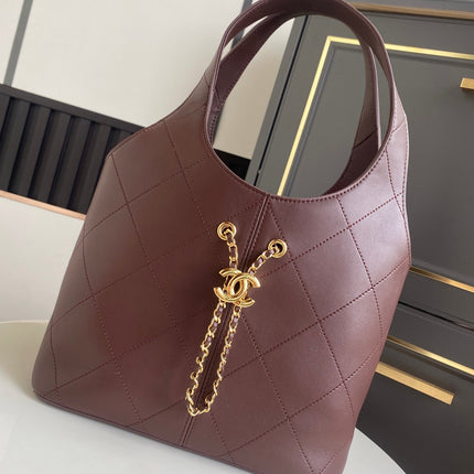 CHANEL 26S QUILTED HOBO LARGE BAG 35 IN BURGUNDY RED CALFSKIN GOLD HARDWARE
