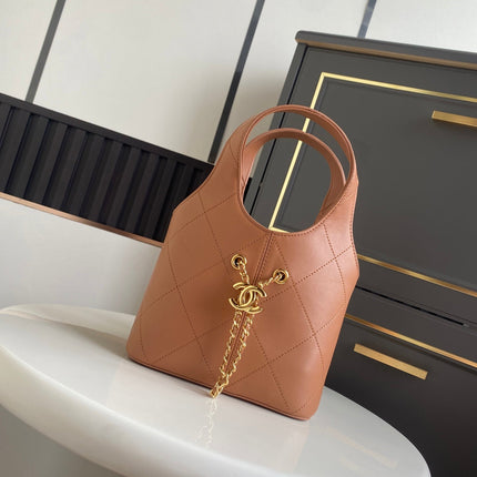 CHANEL 26S QUILTED HOBO BAG 27 IN CARAMEL BROWN CALFSKIN GOLD HARDWARE