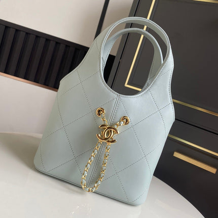 CHANEL 26S QUILTED HOBO BAG 27 IN PALE BLUE CALFSKIN GOLD HARDWARE
