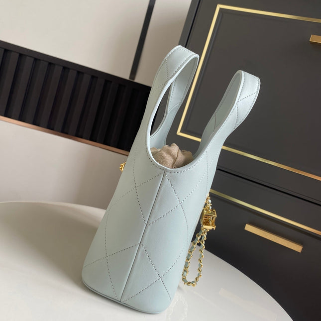 CHANEL 26S QUILTED HOBO BAG 27 IN PALE BLUE CALFSKIN GOLD HARDWARE