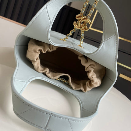 CHANEL 26S QUILTED HOBO BAG 27 IN PALE BLUE CALFSKIN GOLD HARDWARE
