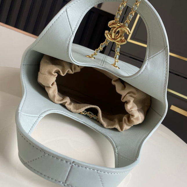 CHANEL 26S QUILTED HOBO BAG 27 IN PALE BLUE CALFSKIN GOLD HARDWARE