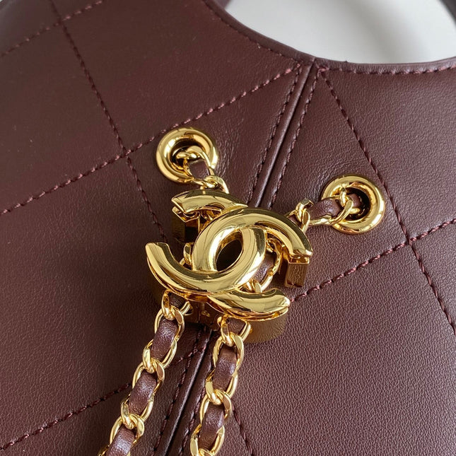 CHANEL 26S QUILTED HOBO BAG 27 IN BURGUNDY RED CALFSKIN GOLD HARDWARE
