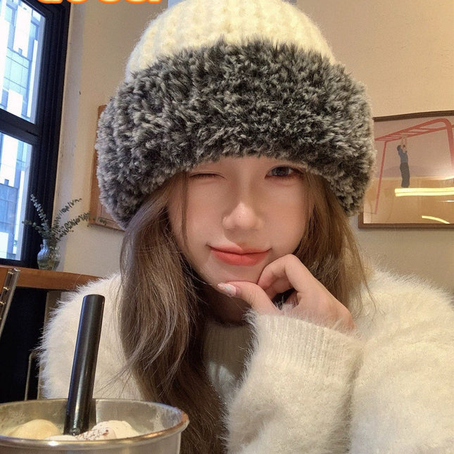 BEANIE HAT IN WHITE WOOL AND FLEECE 399546