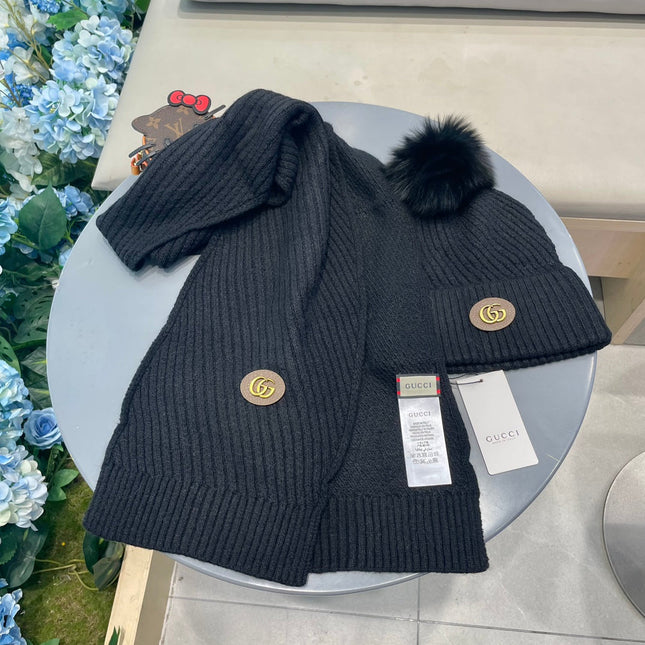 SET SCARF AND HAT IN BLACK WOOL 414779