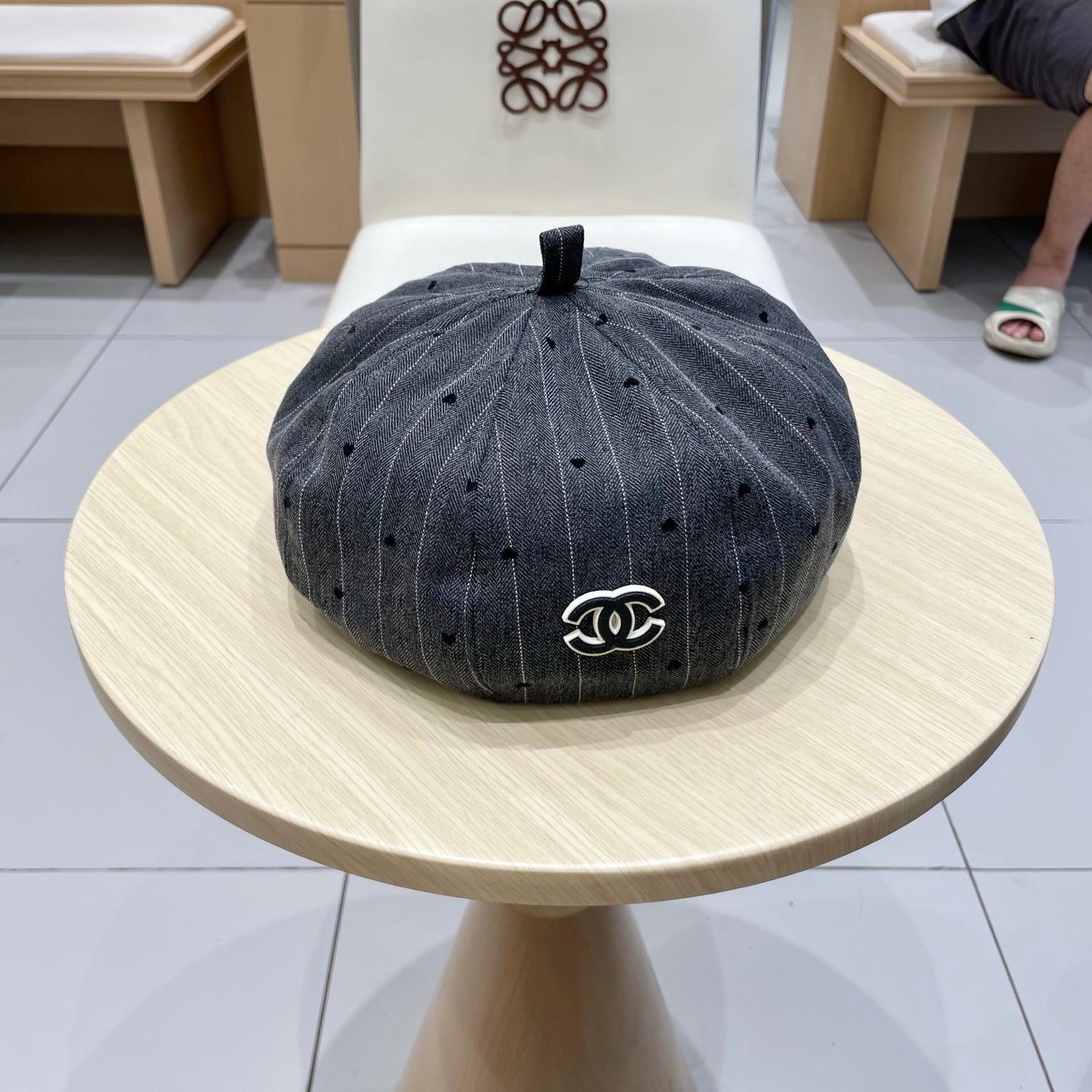 BERET HAT POLKA DOT DARK GRAY 672672