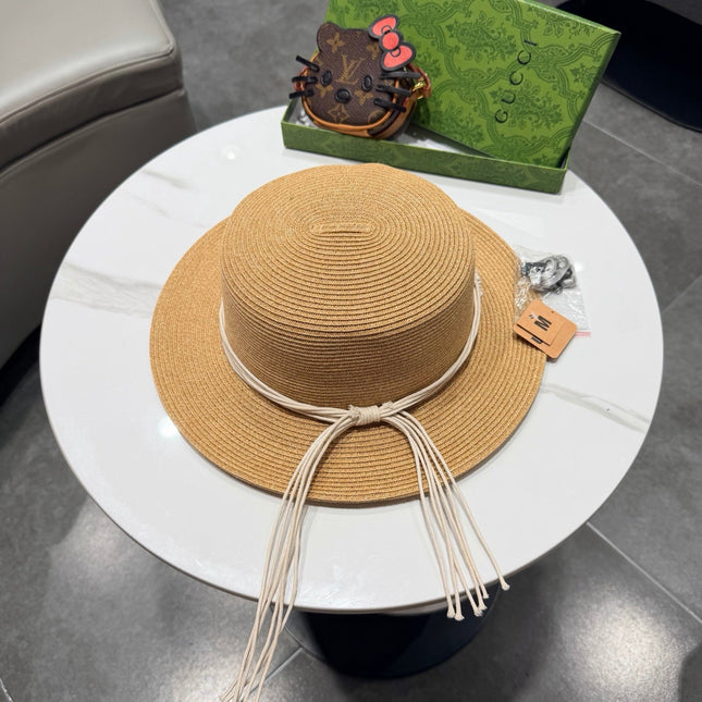 GUCCI 26S FLAT BRIM STRAW HAT WITH BOW STYLE 17